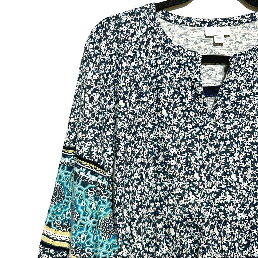J. Jill Cotton Blend Floral Print Boho Tunic Top In Petite Large Multicolored - Picture 3 of 10